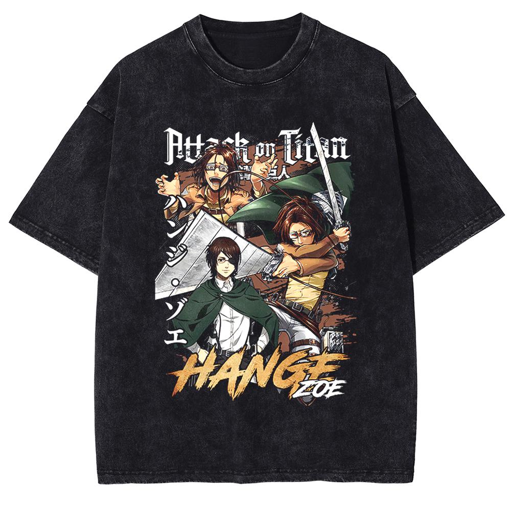 Eren Jaeger Anime Attack on Titan Printed Tshirt Mens and Womens Washed Tshirt High Quality Vintage Cotton Tshirt Tops