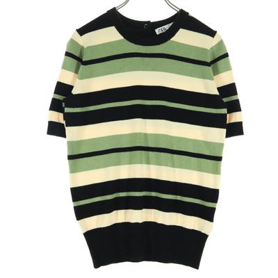 Узор по краю Кардиган с коротким рукавом и круглым вырезом S Серия черного цвета Женский Б/у