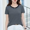 Women's Summer New Positive Shoulder Short-sleeved T-shirt French Sweet and Spicy Bottoming Shirt Striped Shirt Half-sleeved Top Body Shirt