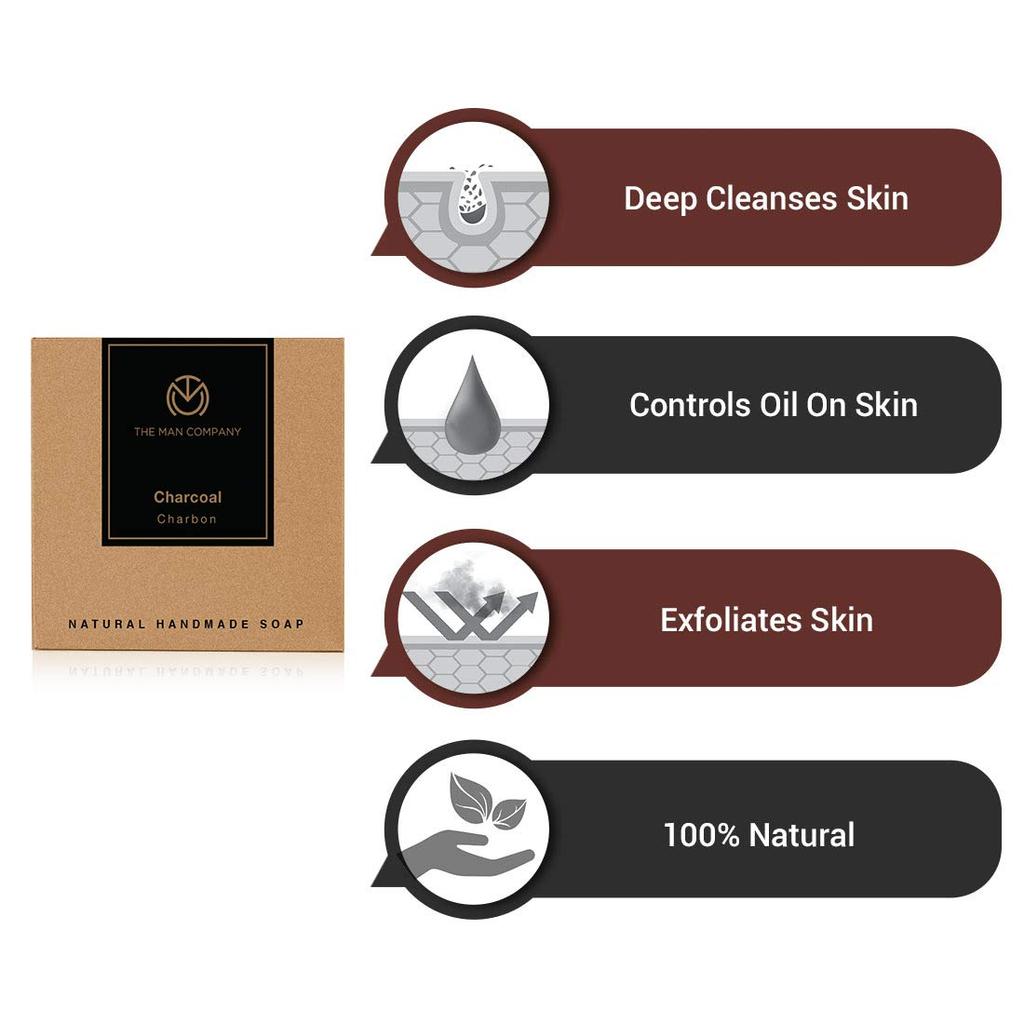 The Man Company Activated Charcoal Natural Hand Made Soap, Tan & Dead Skin Remover, 125Gm