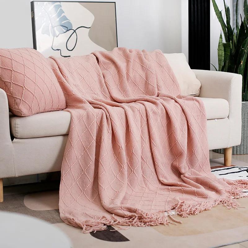 Nordic Knitted TV Blankets Bed End Decor Drop Ship Shawl Sofa Blanket with Tassels Scarf Sofa Emulation Fleece Throw Blanket