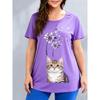 Женские футболки больших размеров XL-7XL Женская футболка с круглым вырезом, модная, с цветочной лоскутной вставкой, цветным принтом, коротким рукавом