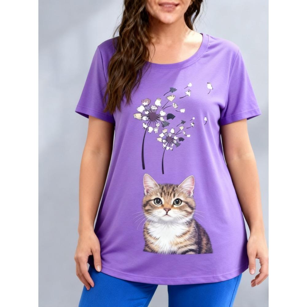 Женские футболки больших размеров XL-7XL Женская футболка с круглым вырезом, модная, с цветочной лоскутной вставкой, цветным принтом, коротким рукавом