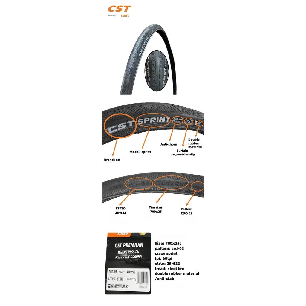 CST Zhengxin SPRINT-Hurricane шоссейная тренировочная покрышка CRD-02 700x25/28 велосипедная покрышка с защитой от проколов