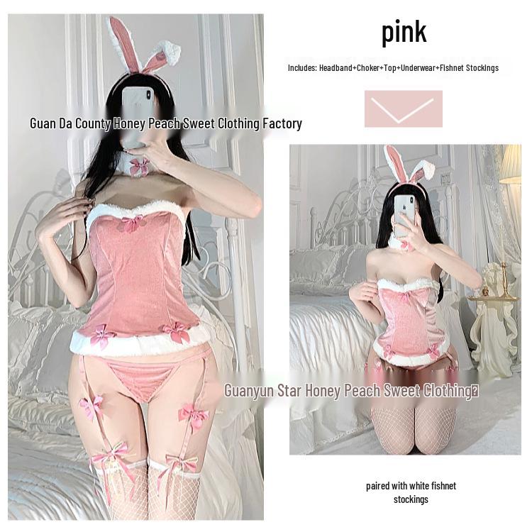 Christmas Bunny Girl Cosplay Lingerie - Sexy Plush Back Lace-Up New Year Costume