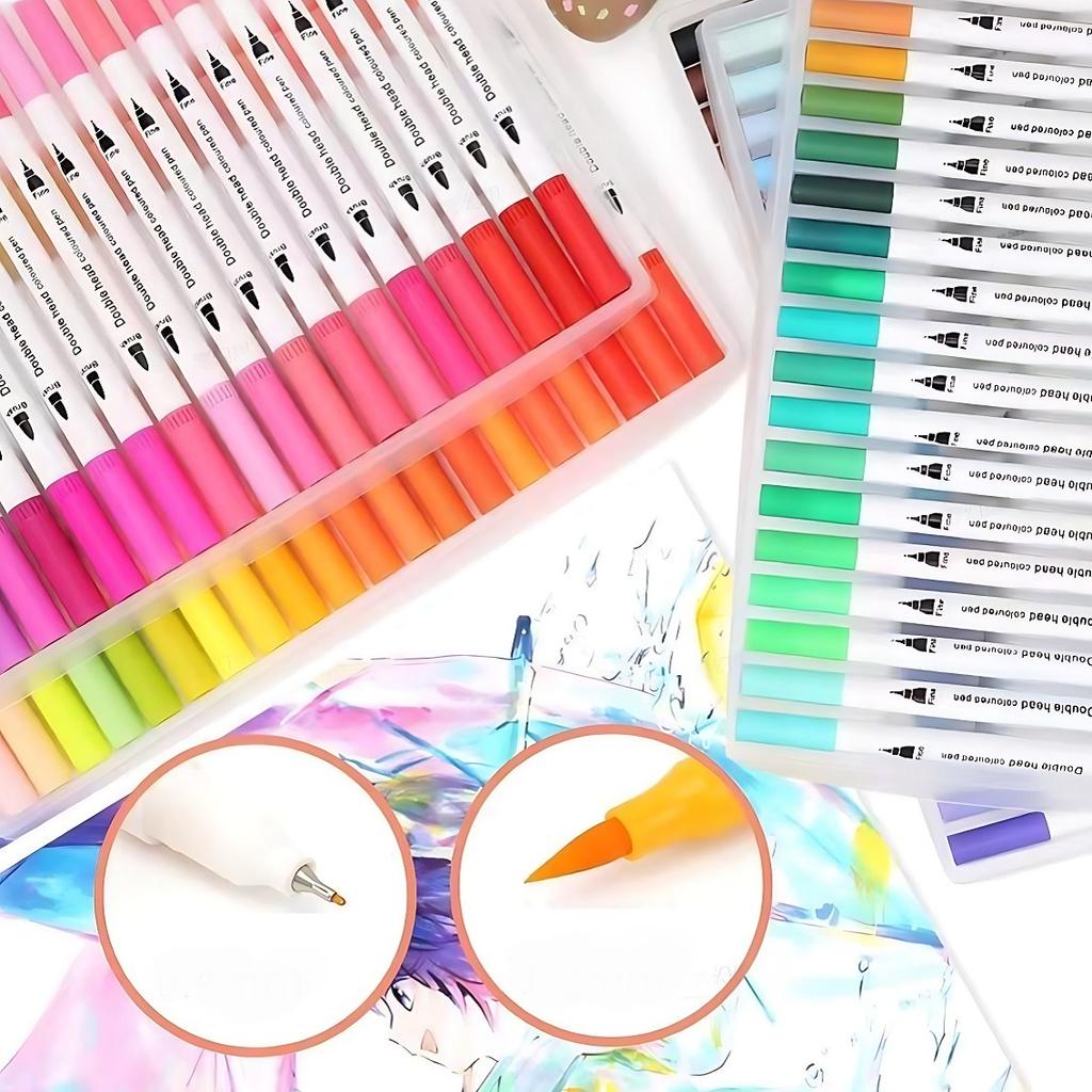 60-Pack Double-Headed Marker Pens – Fine & Brush Tip, Water-Based, Vibrant Colors for Art, Calligraphy, and Holiday Decoration