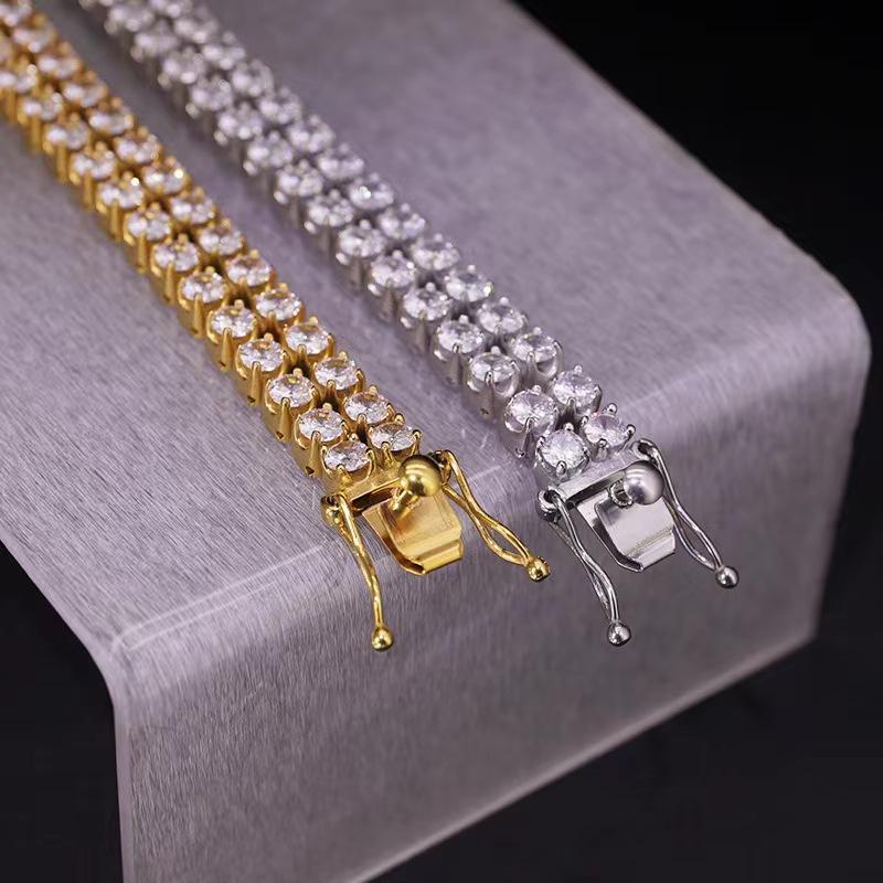 Stainless Steel Geometric Zircon Bracelet for Men Women Hop Style 12mm Wide Polished Gold Color Jewelry Supply