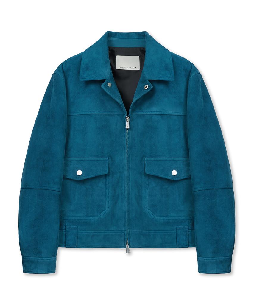Ungimmick Cobalt Suede Trucker Jacket (Blue / Goatskin)