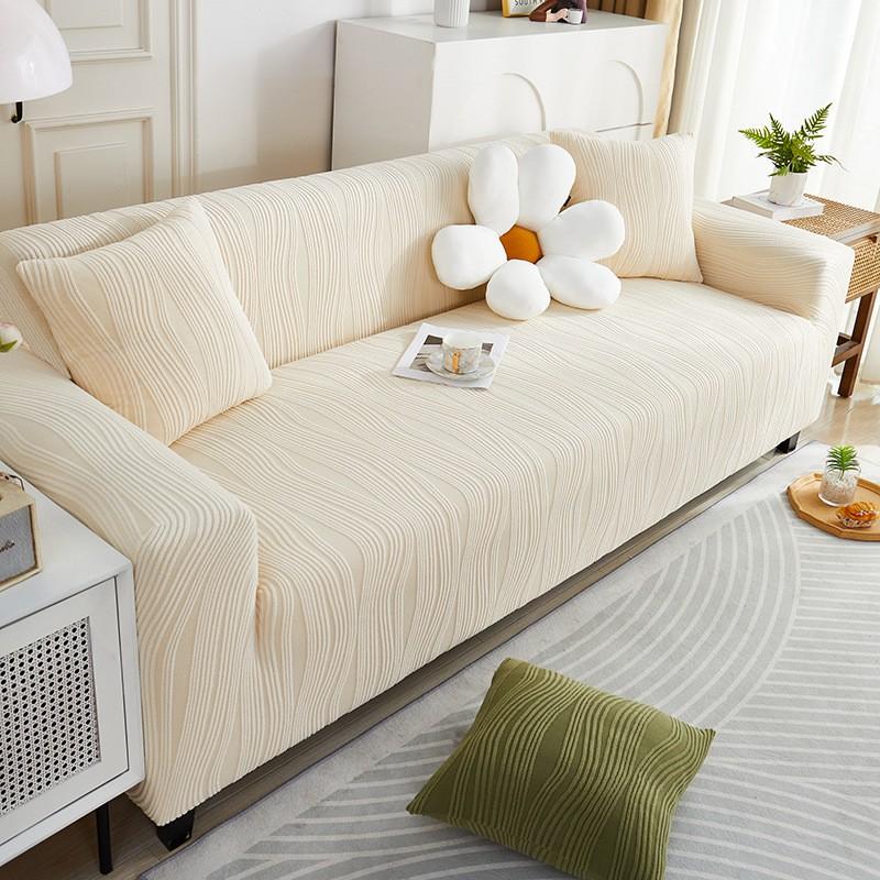 Stretchable Sofa Cover Anti-cat Scratch All-season Full Wrap Slipcover 3-seater Solid Color Minimalist Style