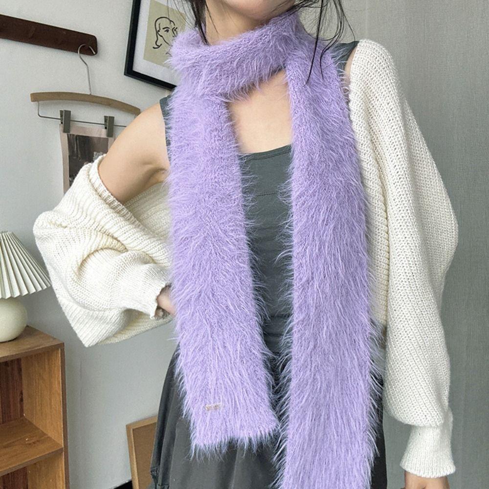 Solid Color Thin Long Scarves Long Strip Y2K Girl Scarf Mohair Women Scarf Autumn Winter