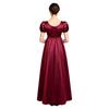 Womens Retro Regency Maxi Dress Square Neck Faux Pearls Decor Puff Sleeve Satin Long Dress