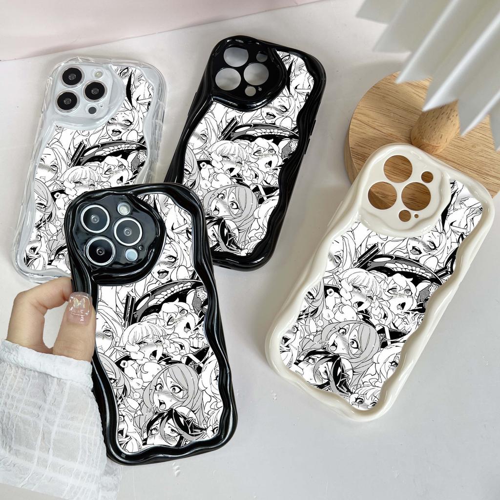 N1 Anime Girl Cartoon Japan Cute Drool Face Wavy Phone Case for iPhone 15 14 Pro Max Samsung S24 Ultra A54 A14 Xiaomi Redmi 13C Huawei Soft Back Cover