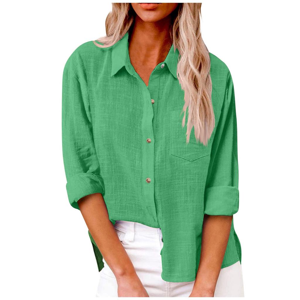 Women's Autumn Long Sleeve Button Solid Color Loose Shirt Casual Large Size Shirt