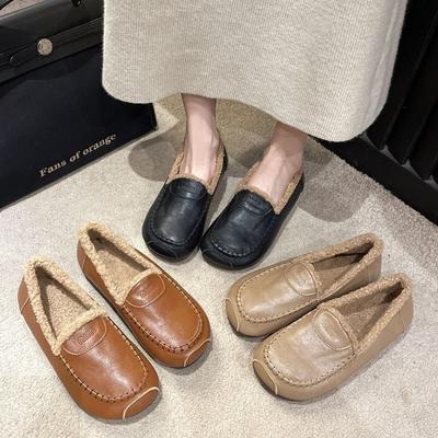 Обувь Мао Мао женская зимняя бархатная 2025 новая универсальная на плоской подошве обувь Дуду сохраняет тепло и комфорт, хлопковая обувь на одной педали