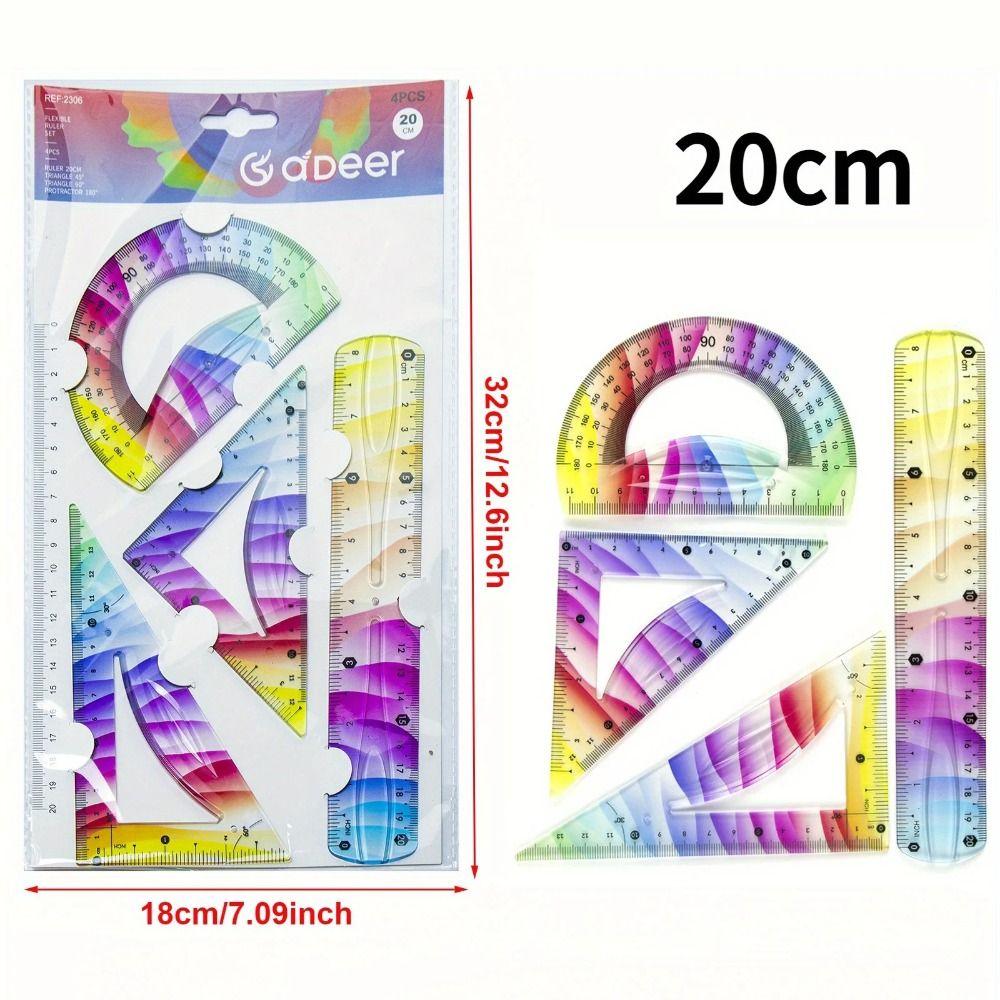 20/30CM Soft Ruler Set Plastic Set Square Multifunctional Protractor Students Use