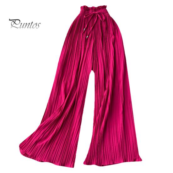 Женские брюки, эластичные брюки с высокой талией, регулируемый шнурок, плиссированные стильные широкие брюки, однотонные повседневные брюки