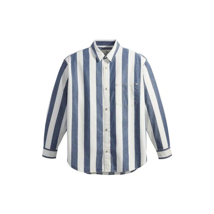 Levis FW22 Striped Pocket Single-Breasted Long Sleeve Shirt Men Shirts Indigo A3404-0003
