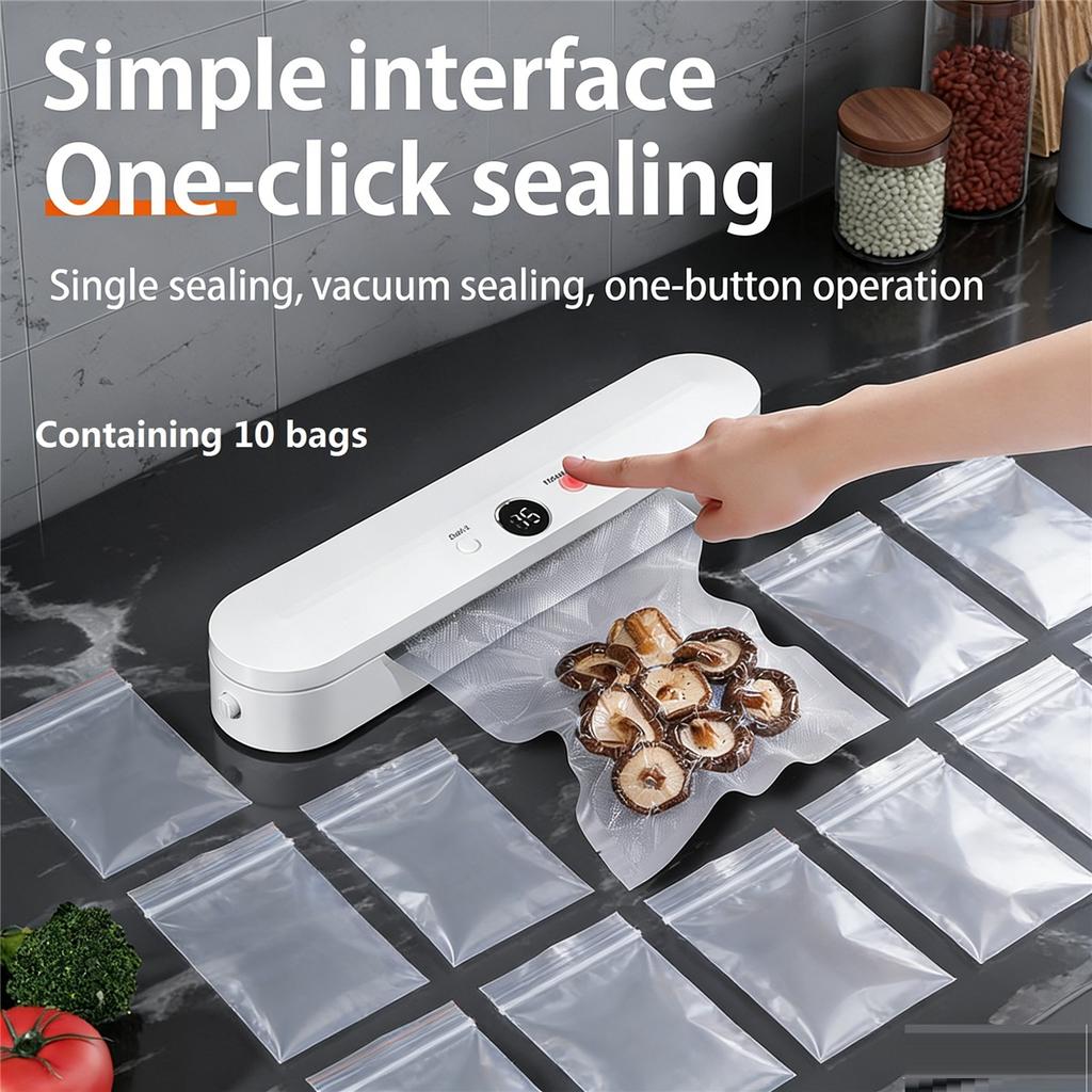 Electric Vacuum Sealer Machine – One-Button Operation for Dry & Wet Food, 60kPa Strong Suction, Single Seal & Vacuum Seal Modes,