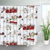Зимний горнолыжный набор занавески для душа, Современная горнолыжная станция Снежная гора Сосновый лес Занавески для ванны, Синий Рождественский декор для ванной