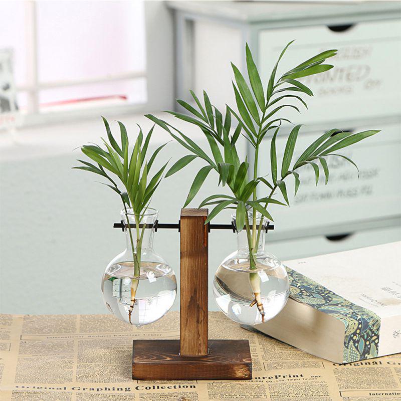 Simple Creative Hydroponic Wood Frame Small Vase Vase Decor Indoor Wooden Shelf Vase