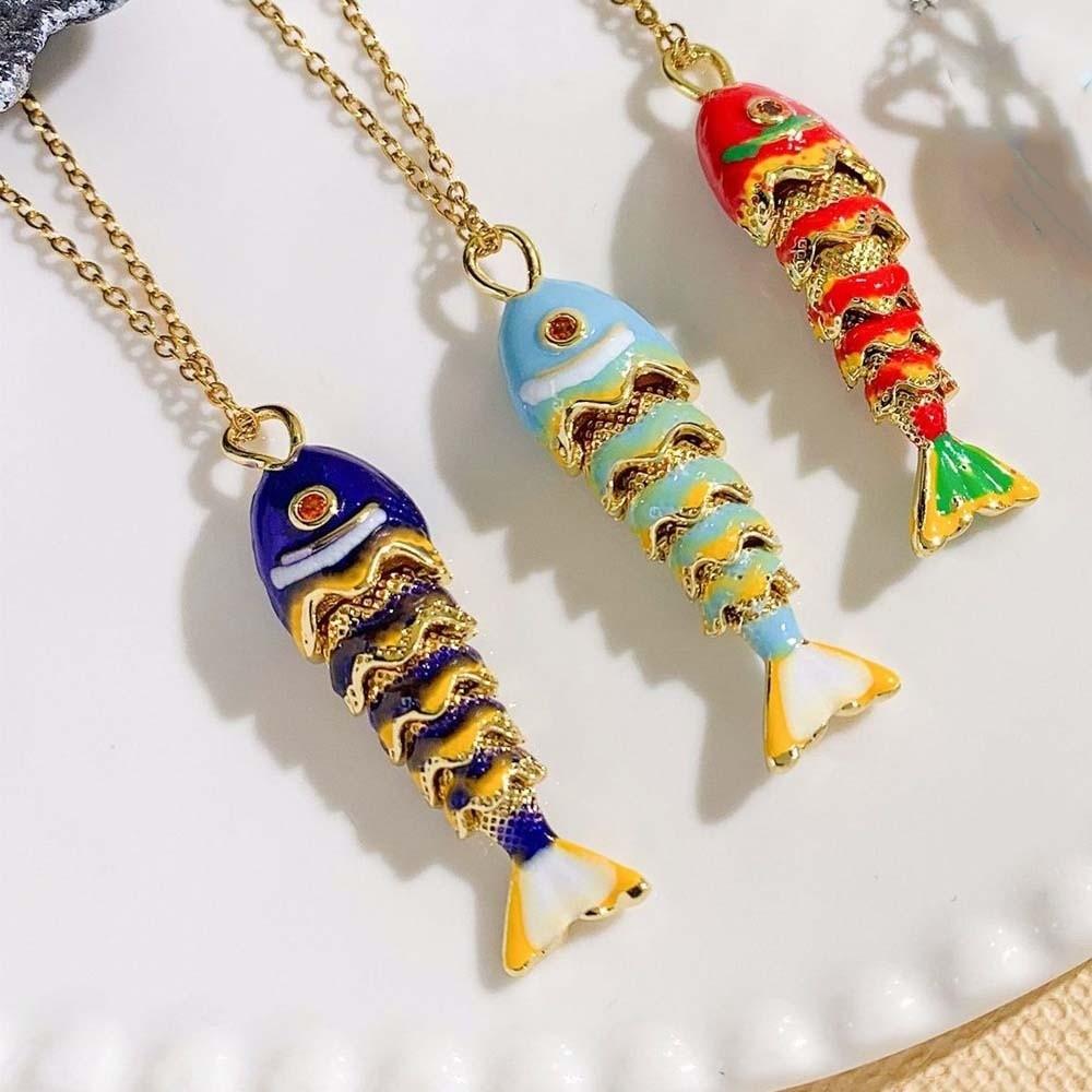 3D Brass Colorful Small Koi Carp Drip Oil Fish Funny Plated Enamel Fish Charms Bracelet