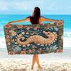 1pc Seahorse Beach Towel | Elegant Naval Floral Design, Beige/Teal Pattern, Suitable for Pool, Beach, Spa, Travel - Soft Luxury
