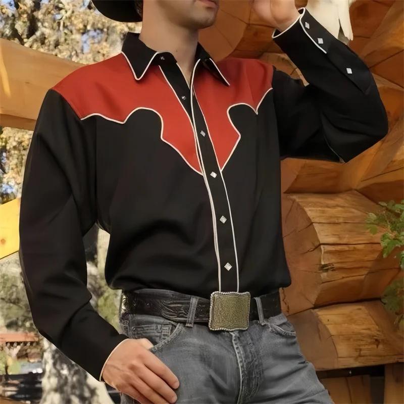 Western Embroidered Long Sleeve Shirt, Trendy Men's Casual Shirt