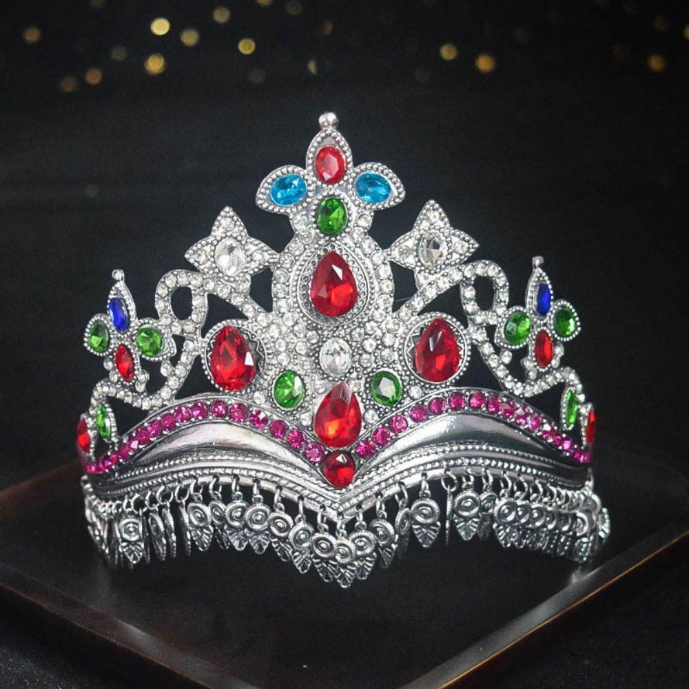 Gold Princess Hair Tiara Shiny Rhinestone Crown Luxury Ethnic Dance Crown Wedding