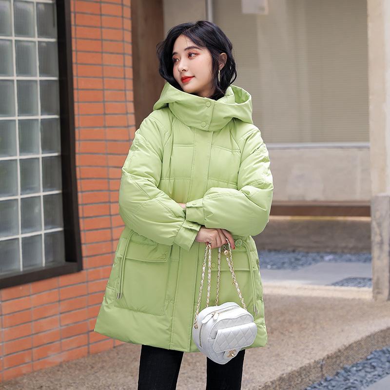 Пуховик с хлопковой подкладкой для девочек, длинный, толстый, зимняя одежда, с капюшоном, кулиской на талии, большим карманом, пальто с хлопковой подкладкой