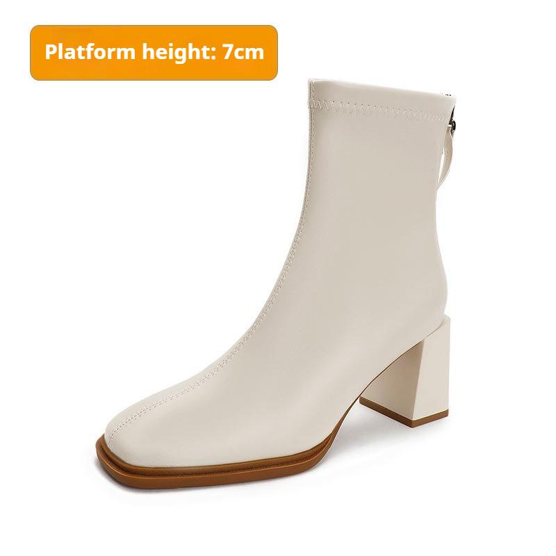 Французские женские ботильоны на высоком каблуке, модные ботинки на толстом каблуке, из мягкой кожи, весенне-осенние одинарные ботинки, ботинки с квадратным носком