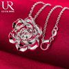 925 Sterling Silver Rose Pendant Necklace Fashionable Wedding Jewelry