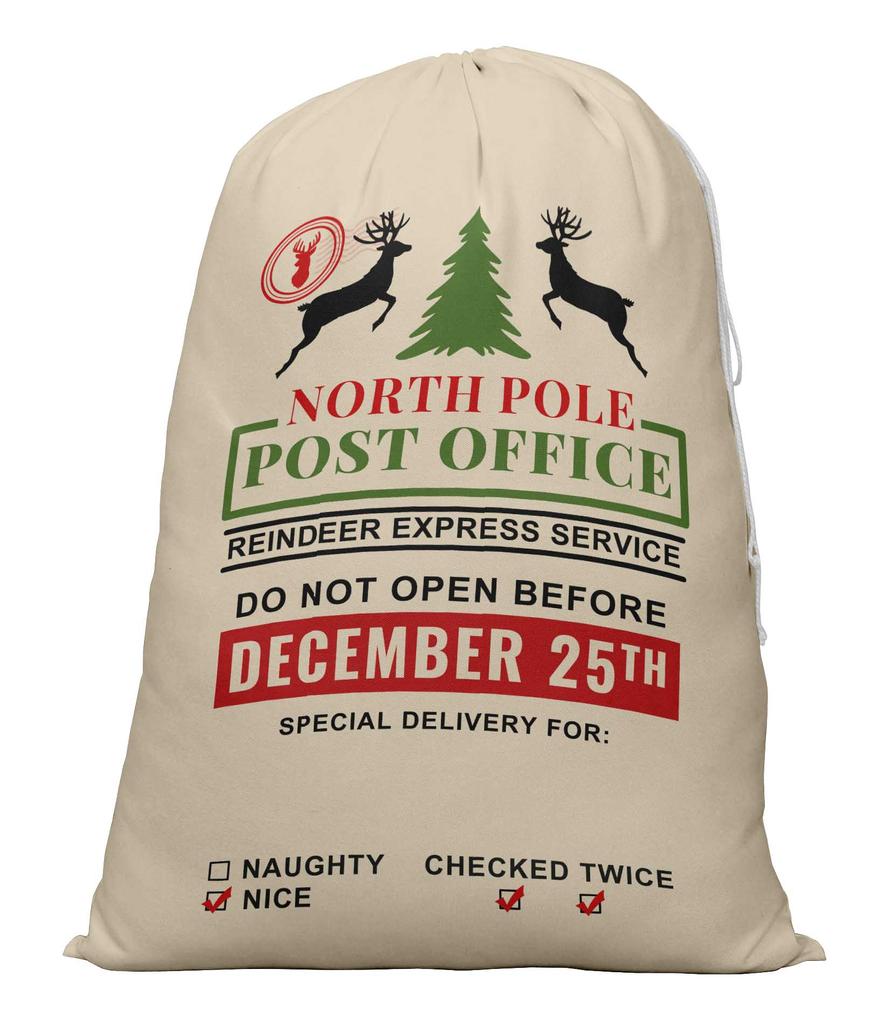 Printtoo Упаковка из 2 шт., сумки для хранения рождественских подарков, большой подарочный мешок Санты с завязкой на рождественской вечеринке 27x20 дюймов