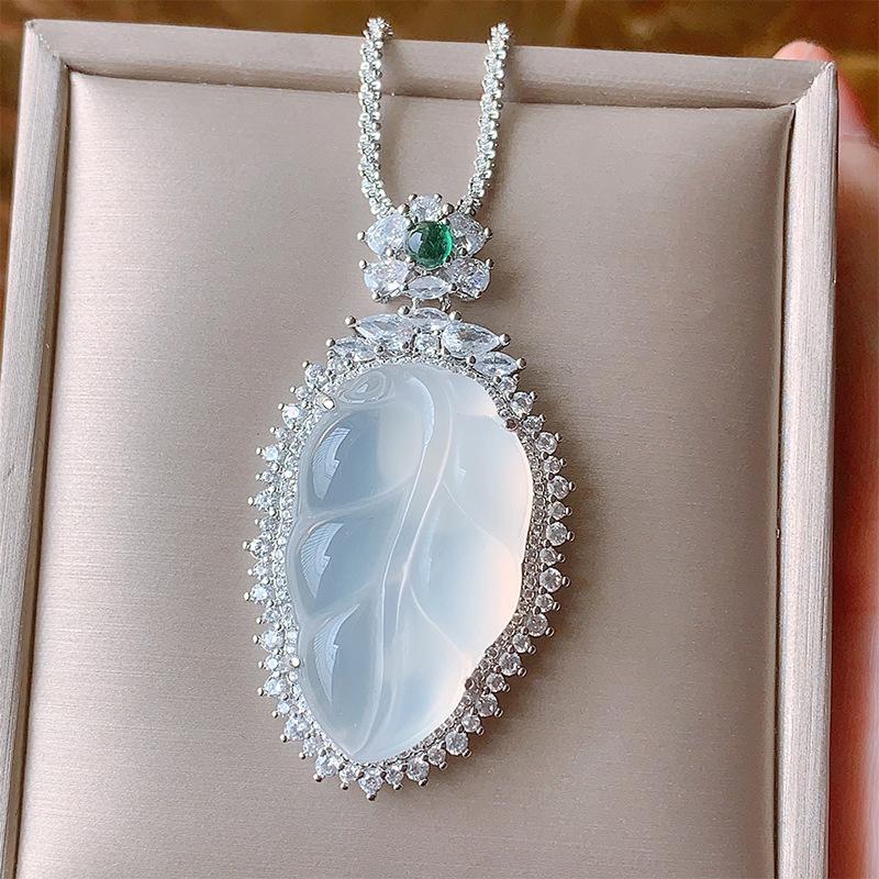 Украшения Зеленый Халцедон Белый Халцедон Листья Новые Китайские Аксессуары Национальный Стиль Пошаговое Ожерелье Подвеска