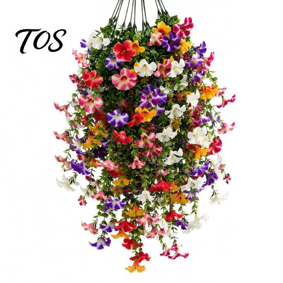 Decorative Cascading Fake Foliage 10/16Pcs Artificial Hanging Flowers, Faux Morning Glory Vine with Eucalyptus, UV Resistant Botanical Decor