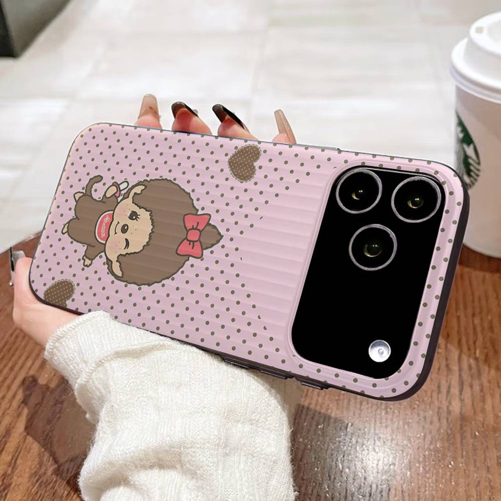 Cute M-monchhichis-s For IPhone 17 16 15 11 12 13 14 Pro Max Plus Pro Corrugated Translucent Back Phone Cover