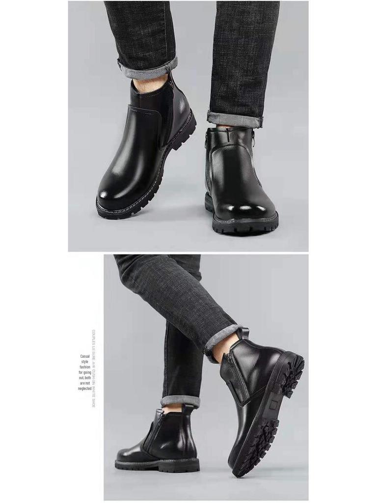 Мужские высокие ботинки Martin: Мягкая кожа, Увеличивающие рост, Плюс бархат, Утолщенные зимние хлопковые ботинки.