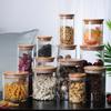 Candy  Spices Glass Bamboo Cover Container Glass Jars