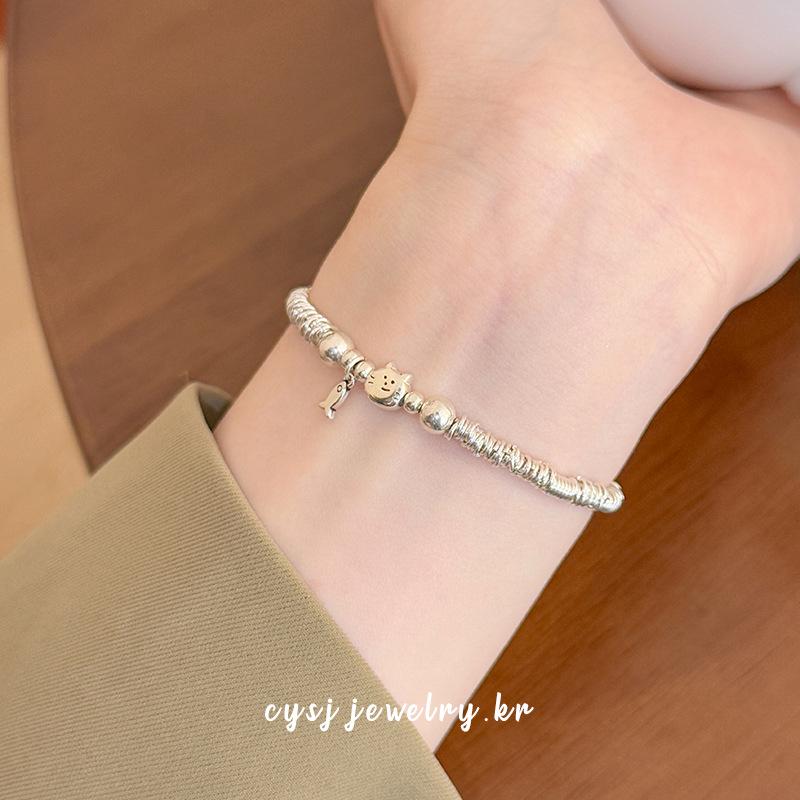 Браслет-обертка Cui Yan из стерлингового серебра S925 в корейском стиле с кошкой и рыбой для женщин - Простой, нишевый дизайн, Новая коллекция 2025.