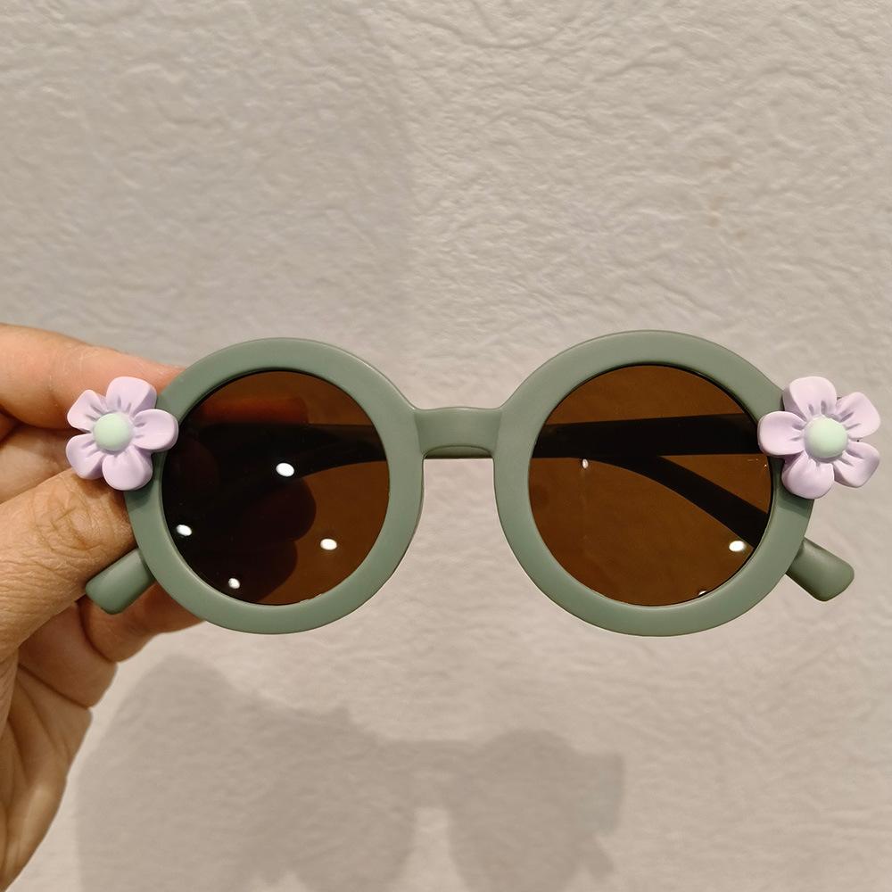 New cute flower children's sunglasses sunglasses women's treasure round frame sun protection cartoon UV protection