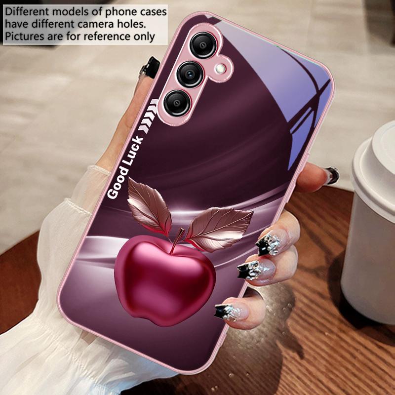 Простой черный чехол-стекло с логотипом Happy Apple для Samsung A 73 72 71 70 56 55 54 53 52 51 50 42 35 34 33 32 31 26 25 24 23 22 30 20