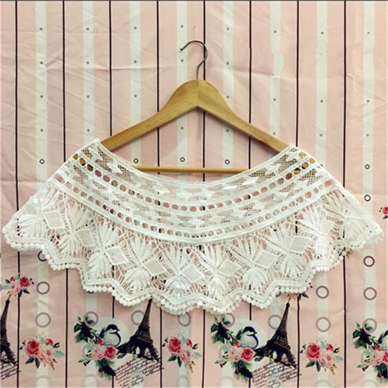 Women's Sweet White Hollow Crochet Lace Tassels Knit Wide Collar Cape Shawl EMA