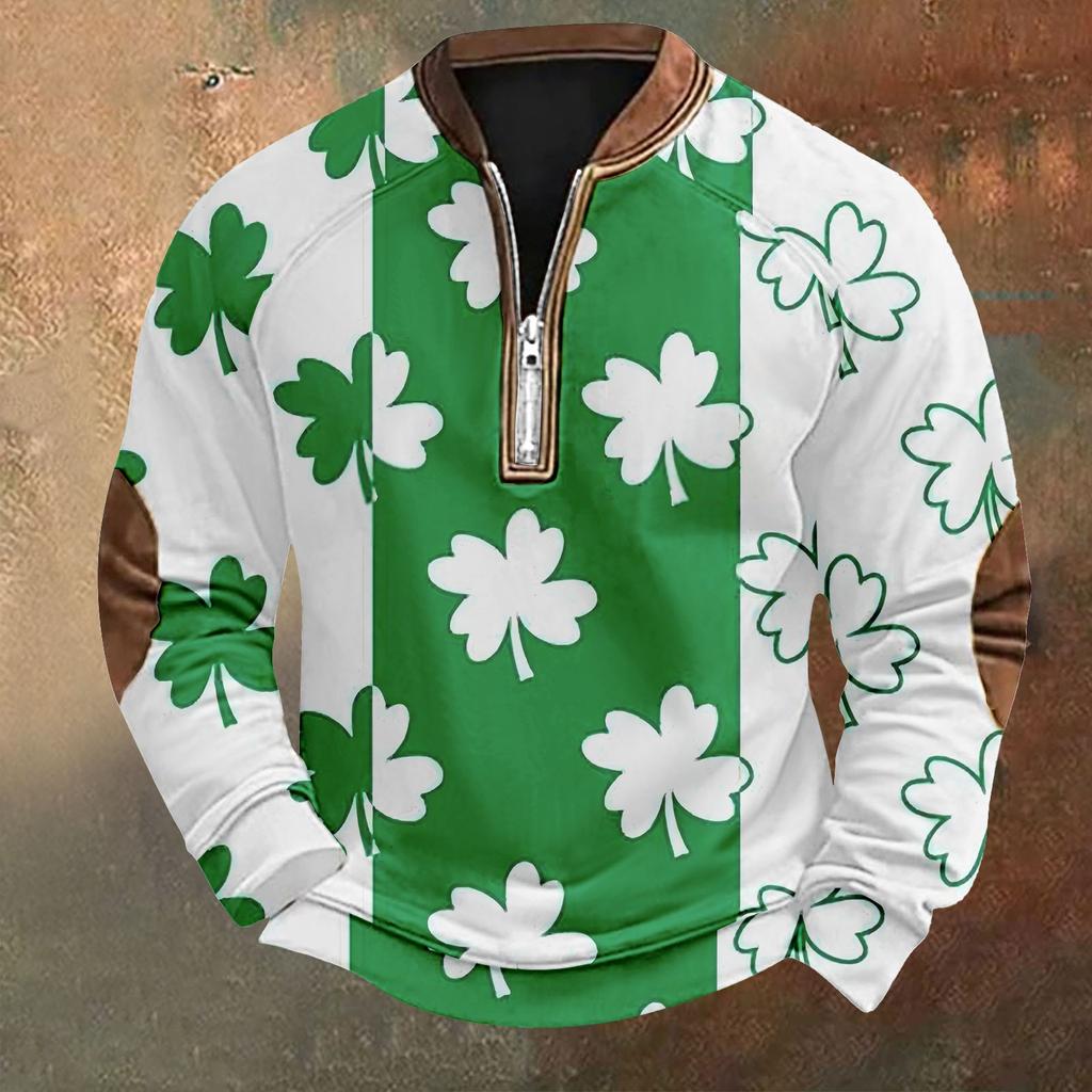 Men's St. Patrick's Day Vintage Casual Zip Sweatshirt Outdoor Casual Top