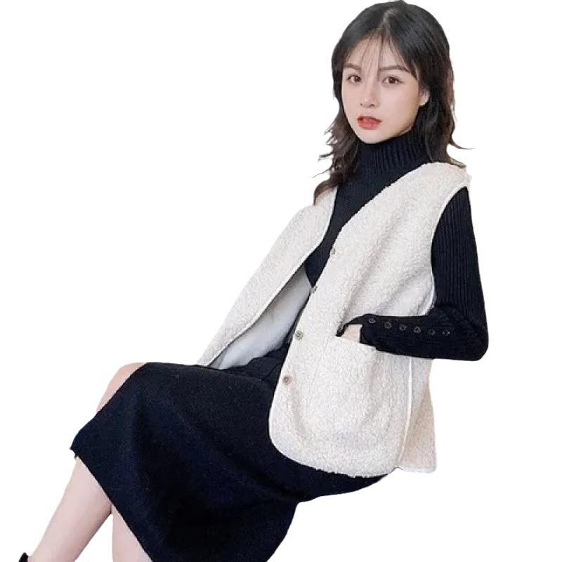 МОДА 2024 года жилет из искусственной овечьей шерсти для женщин, новый осенне-зимний вариант, корейская версия, универсальный женский жилет, внешний жилет, жилет, одежда