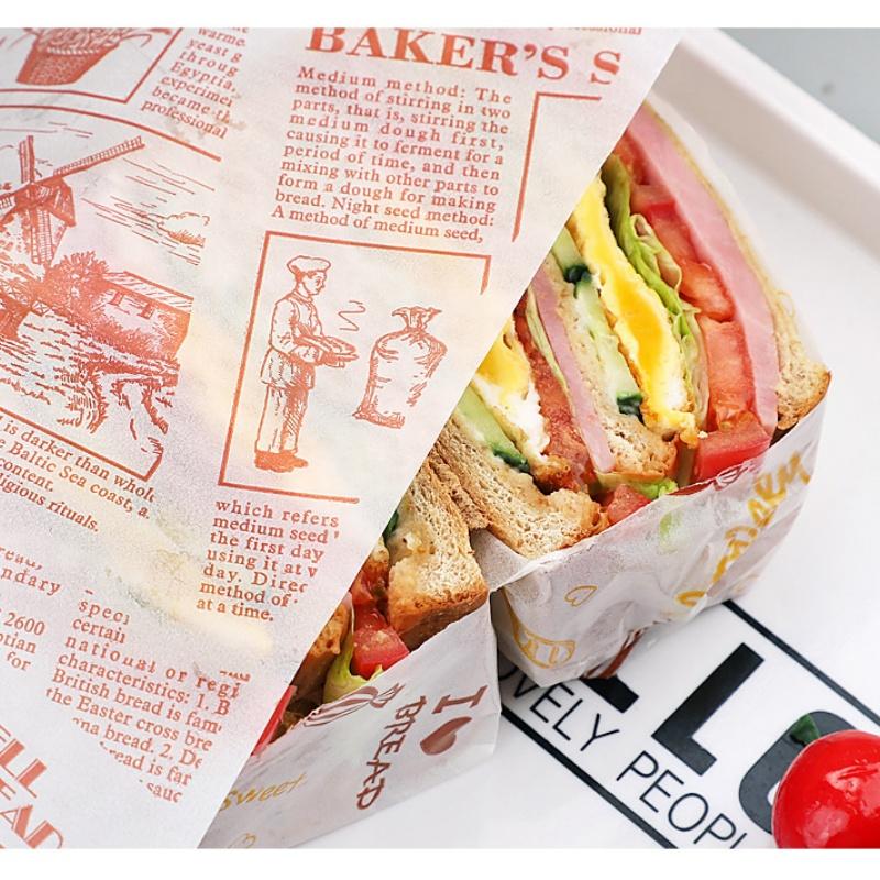 50pcs Food Wax Paper Bread Sandwich Wrapper Picnic Basket Lined Snacks Greaseproof Water-Repellent Paper Kitchen Baking Tools