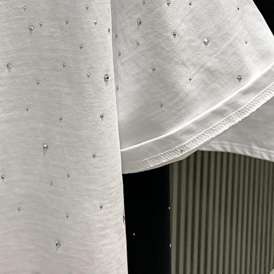 Летняя мужская футболка с декором из стразов, круглый вырез, свободный чистый цвет, пуловер с короткими рукавами, повседневная повседневная одежда средней длины, спортивный топ