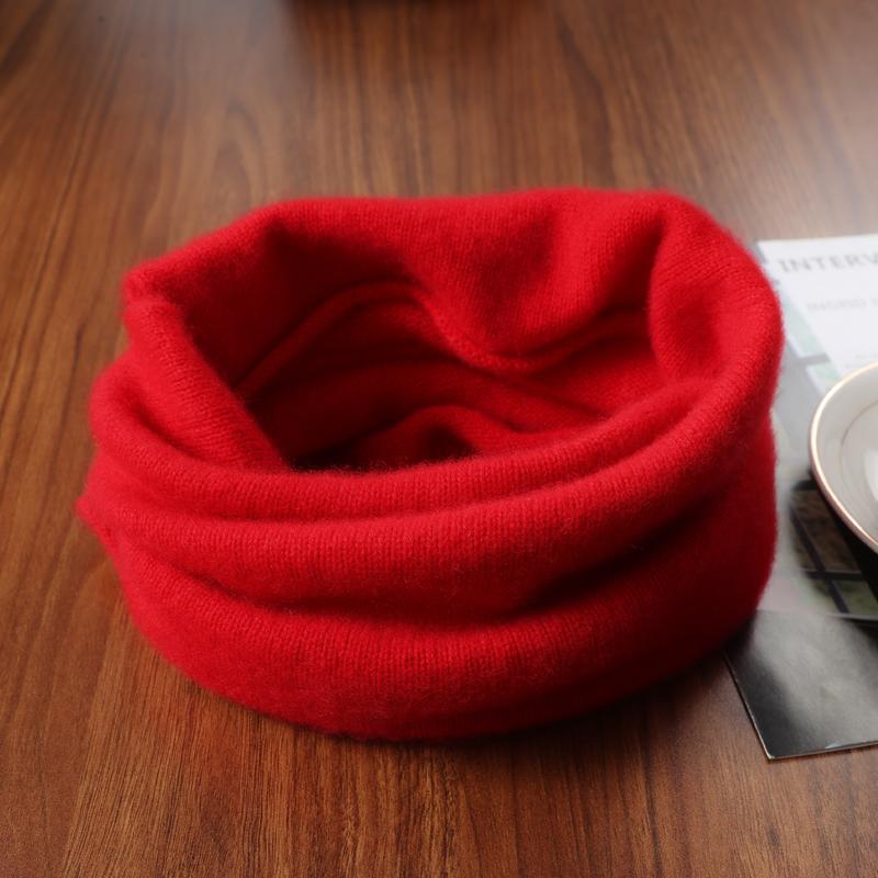 100%Wool Soft Warm Ring Scarf Women Winter Luxury Cashmere Neckerchief Headband Multi-functional Face Towel Hairband Fake Collar