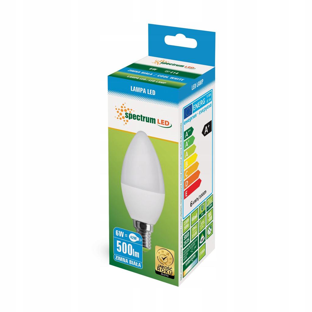 SPECTRUM CANDLE E27 LED 6W CW 230V COLD