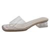Summer New Slippers Go Out Wearing Square Head Open-toed Sandals Medium Thick Heel High Heels Transparent Crystal One-word Sandals