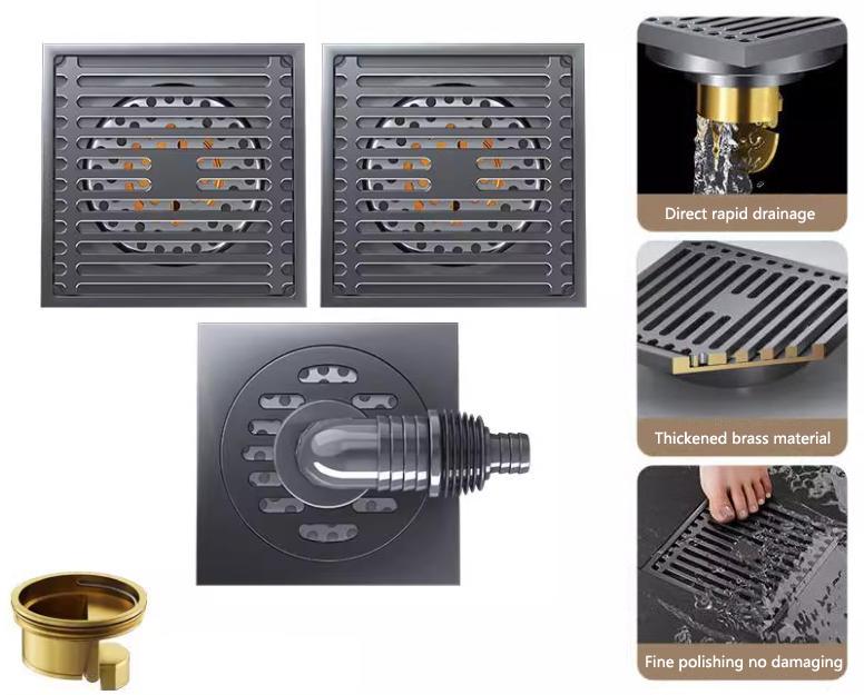 Condibe Brass Modern Square 100mm Tile Insert Grate Floor Drain Black Floor Drain