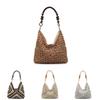 Woven Tote Bag For Women Summer Beach Fashion Large Capacity With Color Blocked Bead Decoration